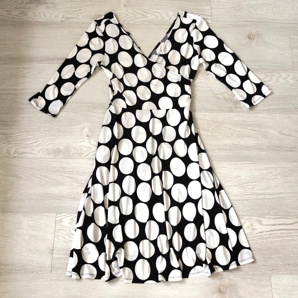 AA Studio Polka Dot V-neck Fit & Flare Dress